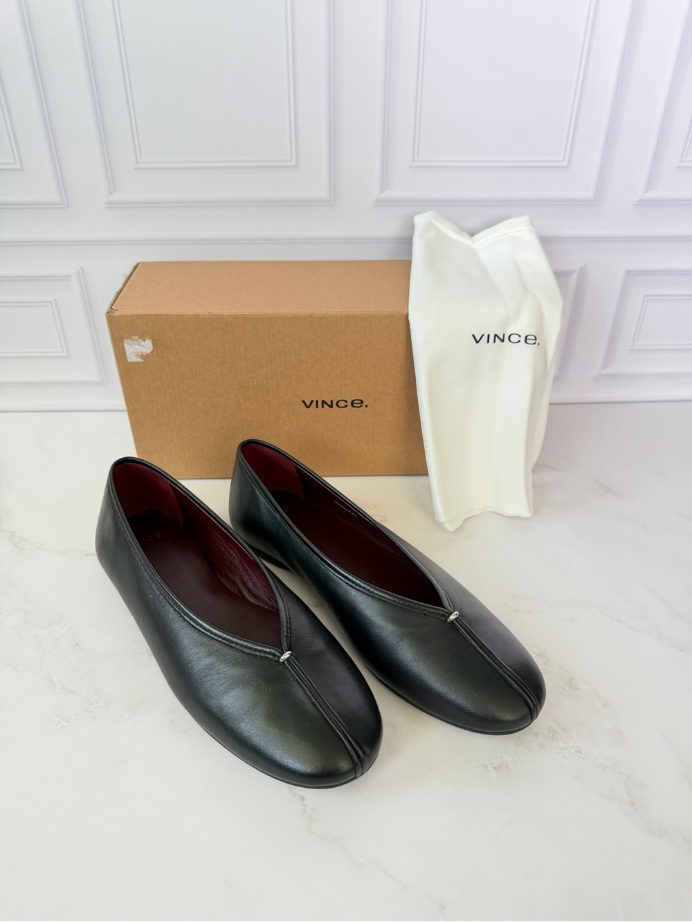 Vince Ori Ballet Flats Black Leather Slip On Shoes Women’s US 6.5 EU 36.5 NIB